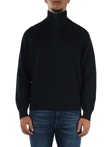 BLU SCURO | Maglia mezza zip in cotone e lana vergine