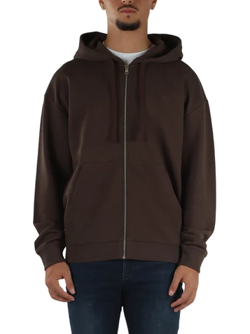 MARRONE | Felpa con zip e cappuccio in cotone garzato