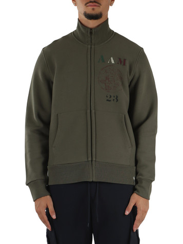 VERDE MILITARE | Felpa Accademia con zip e stampa logo