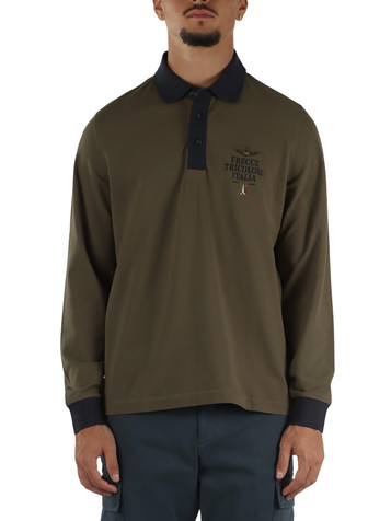 VERDE MILITARE | Polo manica lunga regular fit in cotone piquet stretch