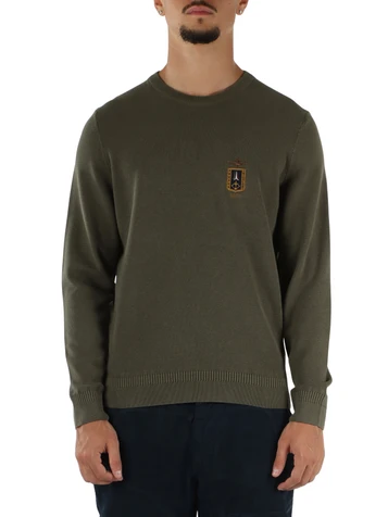 VERDE MILITARE | Maglia girocollo in cotone e lyocell con ricamo logo