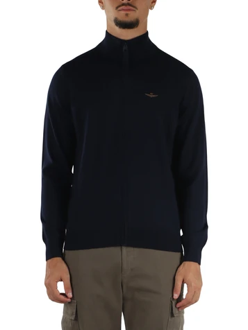 BLU SCURO | Cardigan con zip in lana merino