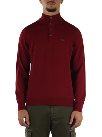 ROSSO SCURO | Maglia in lana merino con bottoni al collo
