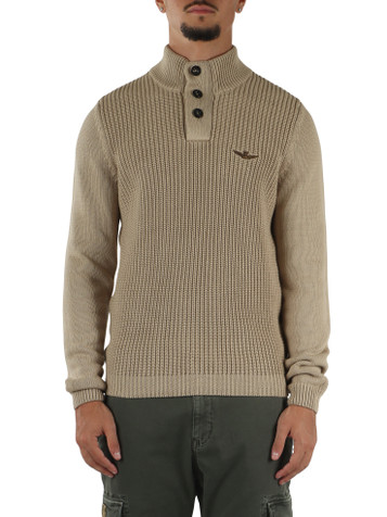 BEIGE | Maglia in cotone pesante con bottoni al collo