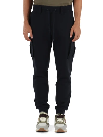 BLU SCURO | Pantalone sportivo cargo regular fit in cotone felpato