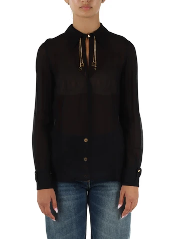 NERO | Blusa in georgette con dettagli logo rimovibili