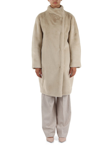 BEIGE | Cappotto tre quarti in ecopelliccia