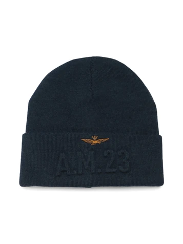 BLU SCURO | Cappello in maglia con ricamo logo