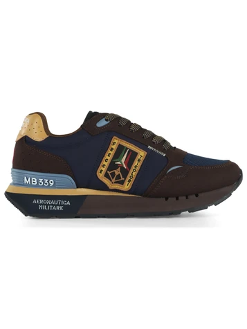 MARRONE | Sneakers in tessuto ed ecosuede con patch logo