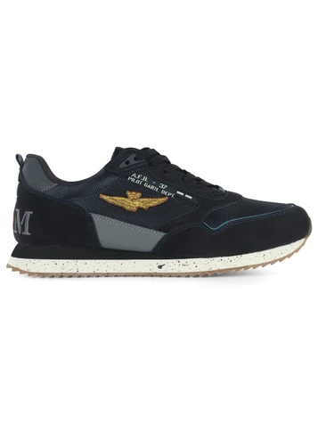BLU | Sneakers in tessuto ed ecosuede con patch logo