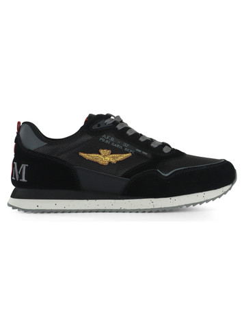 NERO | Sneakers in tessuto ed ecosuede con patch logo