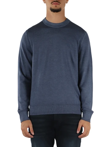 BLU CHIARO | Maglia girocollo in lana vergine con ricamo logo