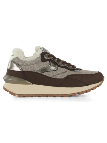 MARRONE | Sneakers in pelle e tessuto QWARK HYPE FUR