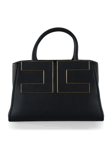 NERO | Borsa tote effetto martellato con placca logo