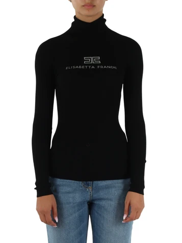 NERO | Maglia a costine in lana con motivo logo