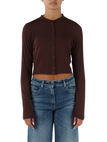 MARRONE | Cardigan in maglina sottile di misto viscosa e cashemere