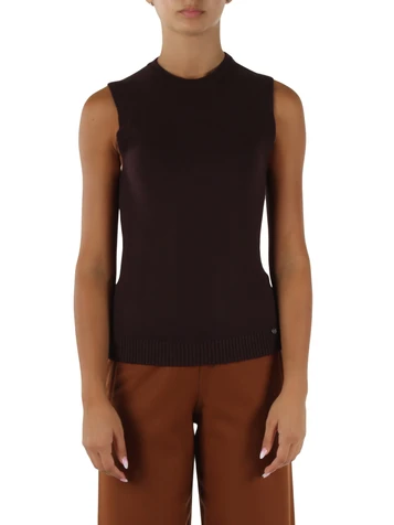 MARRONE | Gilet girocollo in misto viscosa