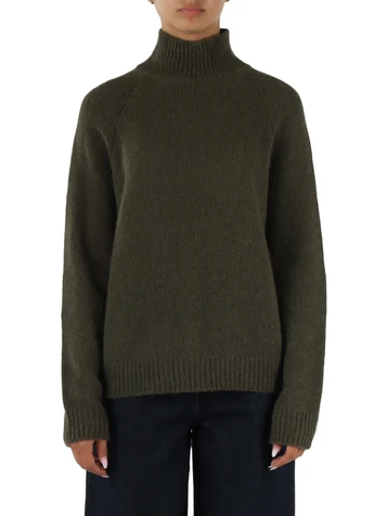 VERDE SCURO | Maglia collo alto in misto alpaca