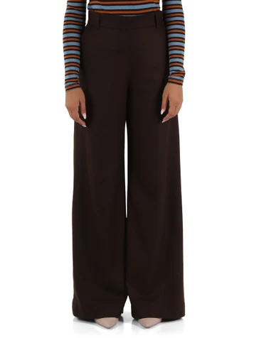 MARRONE | Pantalone gamba larga in misto lana vergine