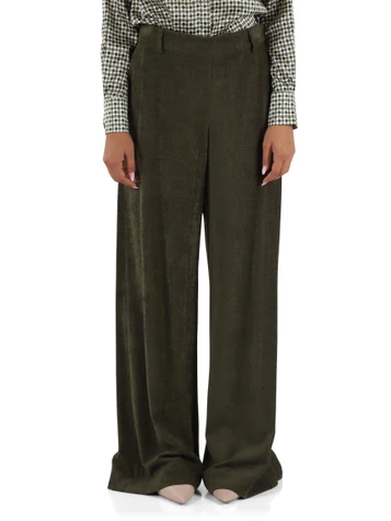 VERDE | Pantalone gamba larga in ciniglia