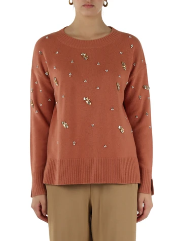 ROSA | Maglia in lana con strass e perline ricamate