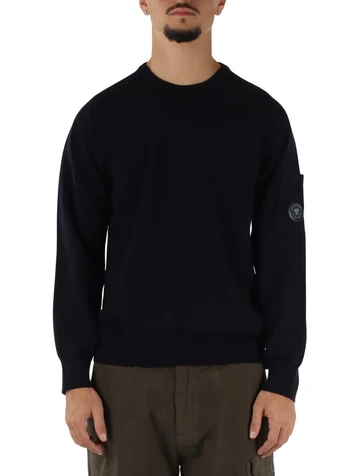 BLU SCURO | Maglia girocollo in misto lana vergine merino