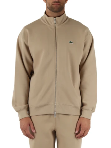 BEIGE | Felpa con zip classic fit in misto cotone piquet