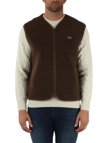 MARRONE | Gilet in pile sherpa con bordi in twill