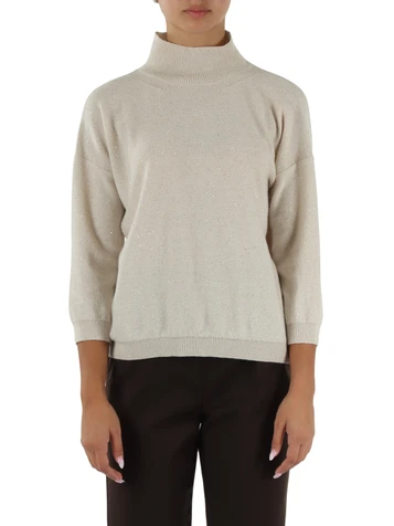 BEIGE | Maglia in cashmere con micro paillettes