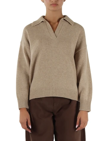 BEIGE | Maglia collo a polo in misto lana vergine AGRE