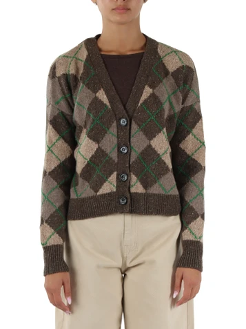 MARRONE | Cardigan a rombi in misto lana e viscosa ABILE