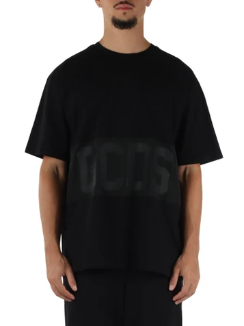 SCHWARZ | Loose Fit Baumwoll-T-Shirt mit kontrastierendem Logoeinsatz