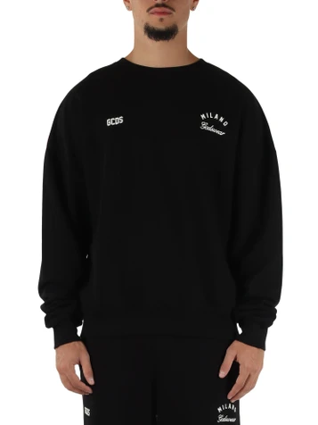 SCHWARZ | Sweatshirt aus gebürsteter Baumwolle mit Rundhalsausschnitt
