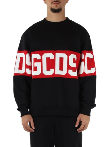 SCHWARZ | Rundhals-Sweatshirt aus angerauter Baumwolle mit Logo-Schriftzug