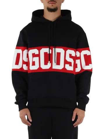 SCHWARZ | Sweatshirt aus angerauter Baumwolle mit Kapuze und Logo-Schriftzügen