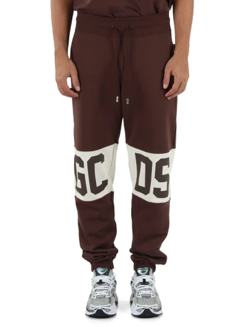 MARRONE | Pantaloni sportivi in cotone garzato con inserti stampa logo
