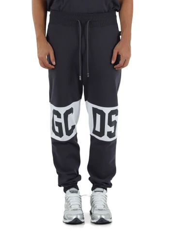 GRAU | Sporthose aus angerauter Baumwolle mit Logo-Print-Einsätzen