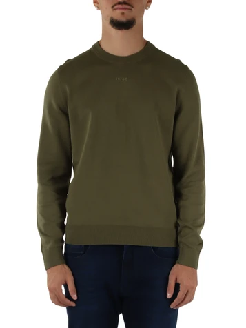 VERDE MILITARE | Maglia girocollo in cotone con scritta logo a rilievo
