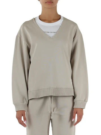 BEIGE | Baumwollpullover mit V-Ausschnitt