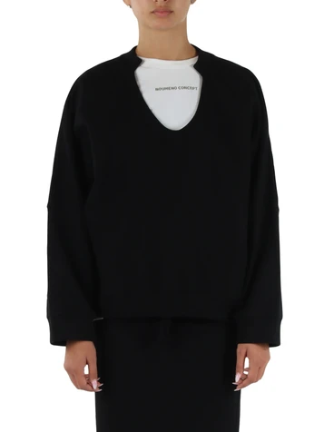 SCHWARZ | Oversize V-Ausschnitt Sweatshirt aus Baumwolle