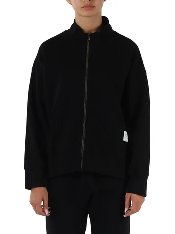 SCHWARZ | Sweatshirt mit Reißverschluss aus angerauter Baumwolle