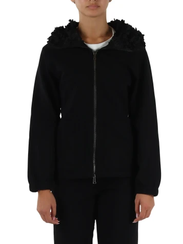 SCHWARZ | Baumwoll-Sweatshirt mit Reißverschluss und verziertem Kapuze