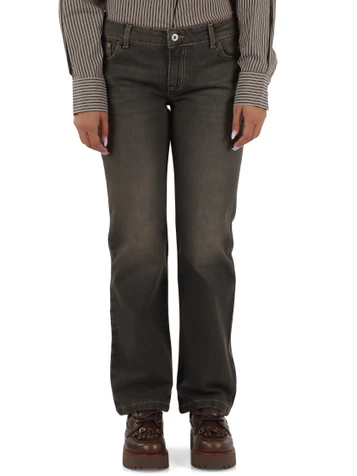 MARRONE | Pantalone jeans cinque tasche taglio dritto