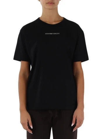 SCHWARZ | Baumwoll-T-Shirt mit erhabenem Logo-Schriftzug