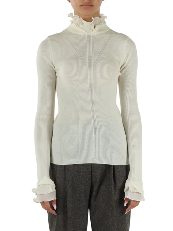 OFF WHITE | Rollkragenpullover aus reiner Schurwolle mit Rüschen