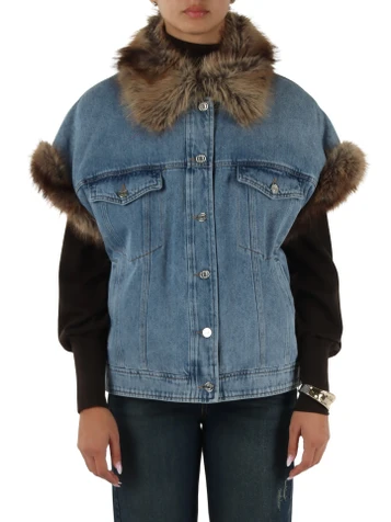 BLAU | Oversize Jeansweste mit Innenfutter aus Kunstpelz