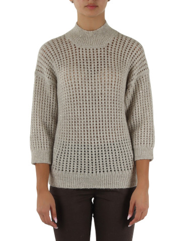 BEIGE | Lochstrickpullover aus Alpaka-Mohair-Mischung