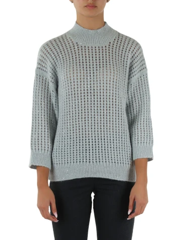 Puderblau | Lochstrickpullover aus Alpaka-Mohair-Mischung