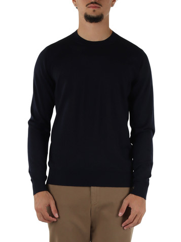 BLU SCURO | Maglia girocollo in lana merino extrafine, seta e cashmere