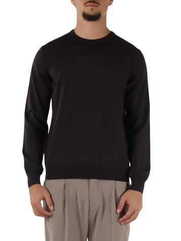 MARRONE | Maglia girocollo in lana merino extrafine